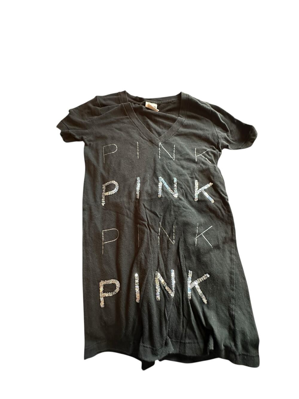 PINK Victoria's Secret Black Sequined Short Sleeve Graphic T-Shirt Women's XS